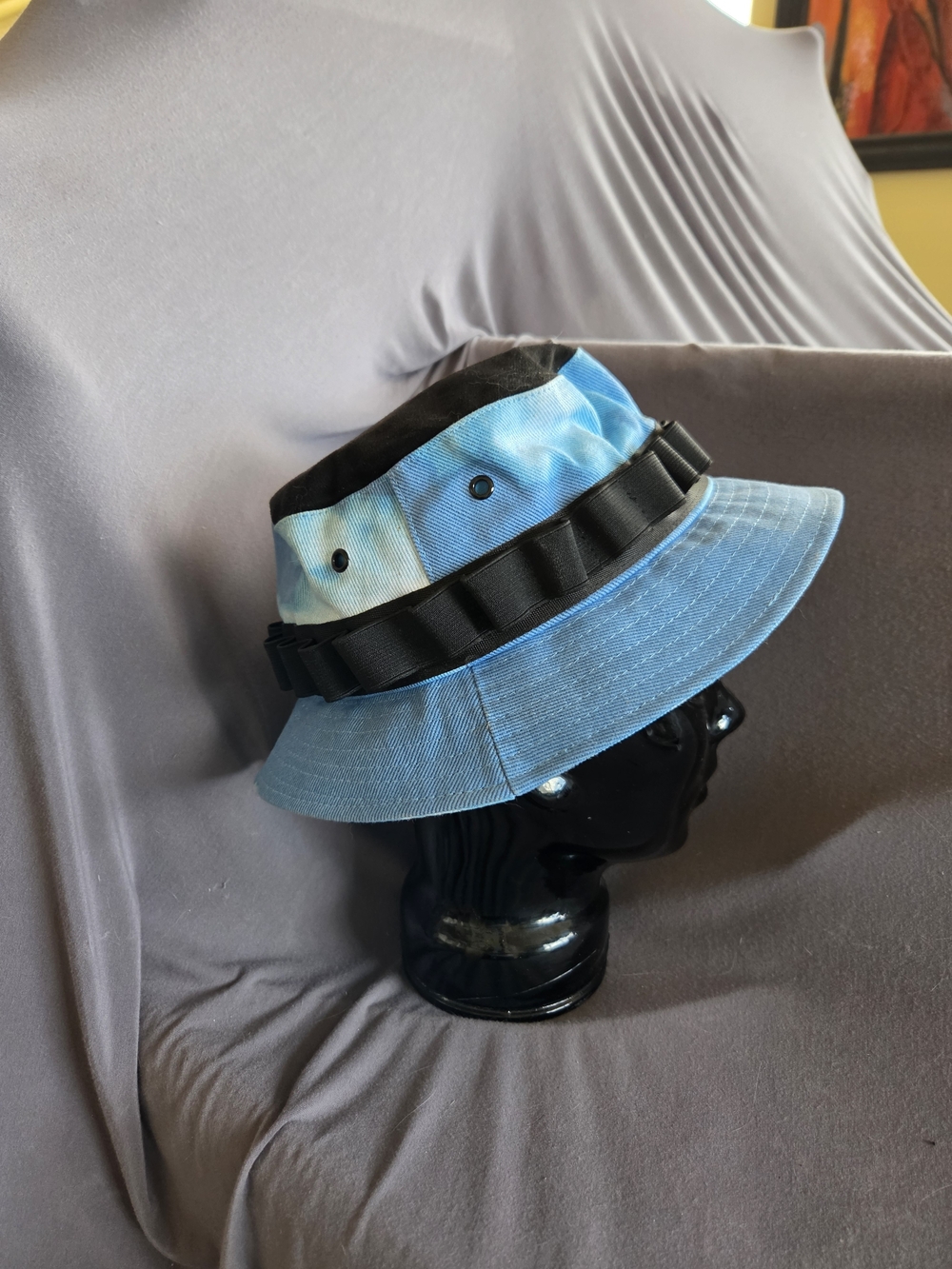 Blue Tie-Dye Bucket Hat with Black Trim By The Hideout Clorhing